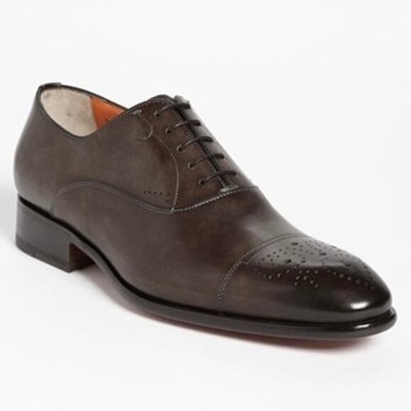 Santoni Stafford Cap Toe Oxford Dark Brown Preppy Minimalist Italy Made Size 9 - Picture 1 of 16